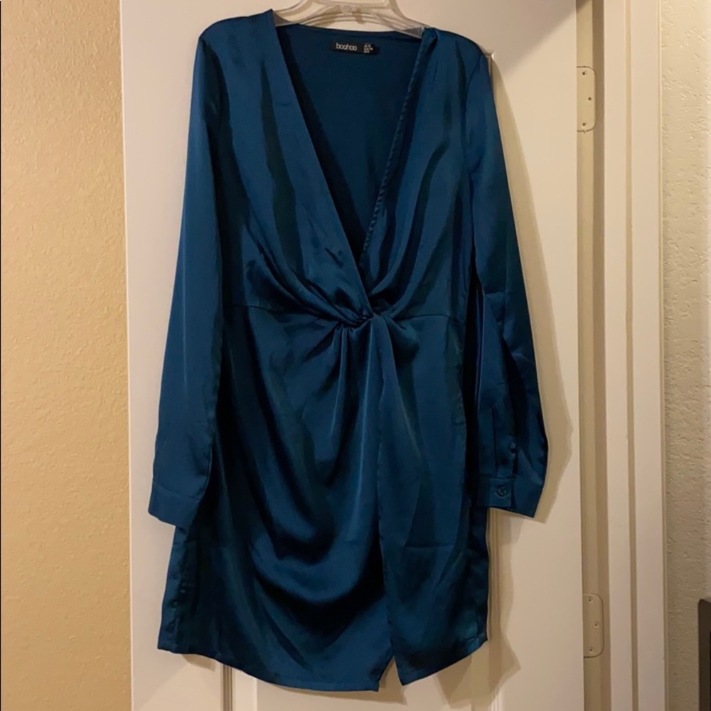 Silk Slit Dress (Teal)